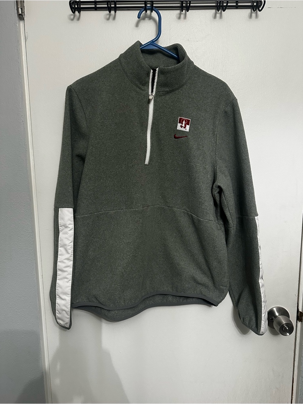 Nike Men's Stanford Grey Quarter-Zip Pullover with White Sleeve Panels